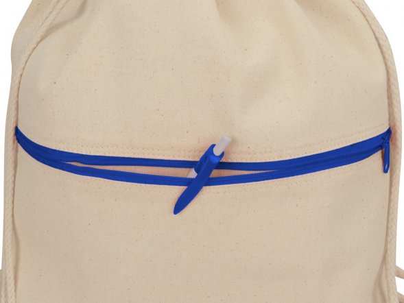 Рюкзак-мешок хлопковый Lark с цветной молнией, натуральный/синий 