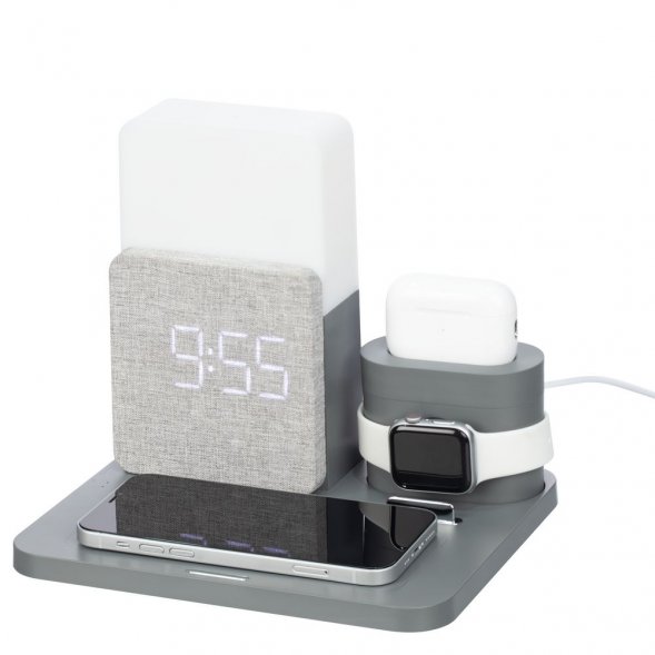 Зарядная станция с часами и подсветкой Large Charge, серая 