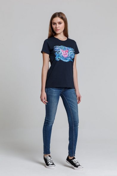 Футболка женская «Ван-Пиг», синяя 