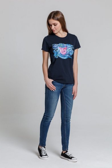 Футболка женская «Ван-Пиг», синяя 