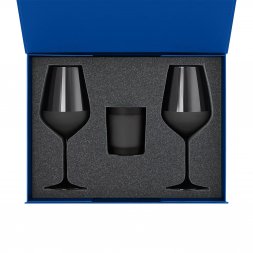 Подарочный набор свеча Enigma + 2 бокала для вина Black Edition в синей коробке