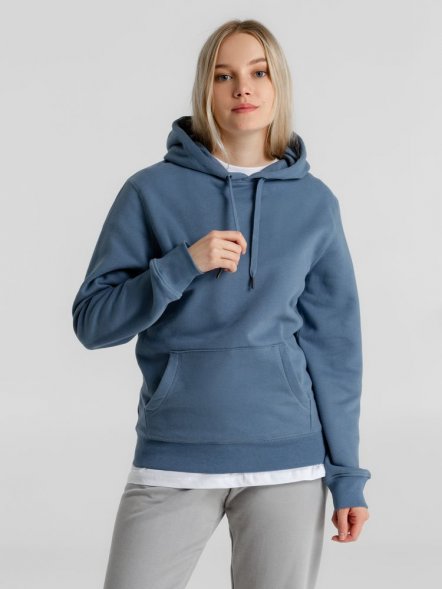 Толстовка с капюшоном унисекс King, серо-синяя 