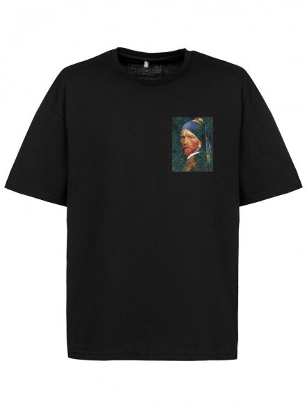Футболка оверсайз «Мужчина с жемчужной сережкой», черная 