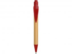 Ручка шариковая Листок, бамбук/красный