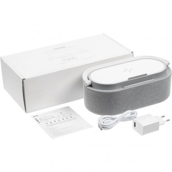 Колонка с часами и беспроводной зарядкой Veske, серая 