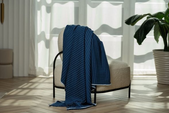 Плед Fringy, синий с голубым 