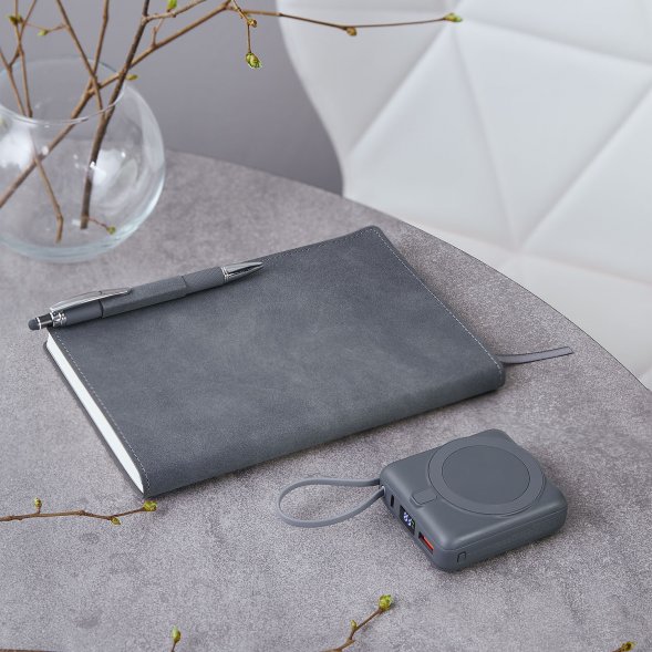 Внешний аккумулятор с подсветкой Ritter PD 10000mAh с функцией беспроводной зарядки 15W, серый 