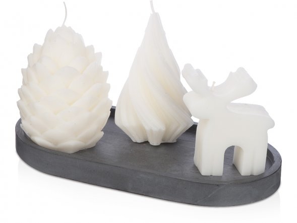 Свечи на подставке Олень, шишка, елочка 