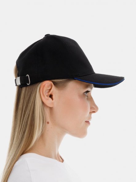 Бейсболка Long Beach, черная с ярко-синим 