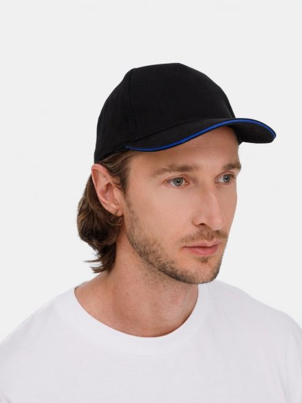Бейсболка Long Beach, черная с ярко-синим 