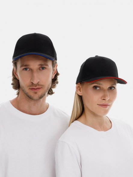 Бейсболка Long Beach, черная с ярко-синим 