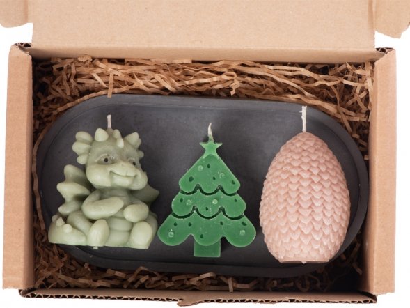 Свечи на подставке Дракон, яйцо дракона, елочка 