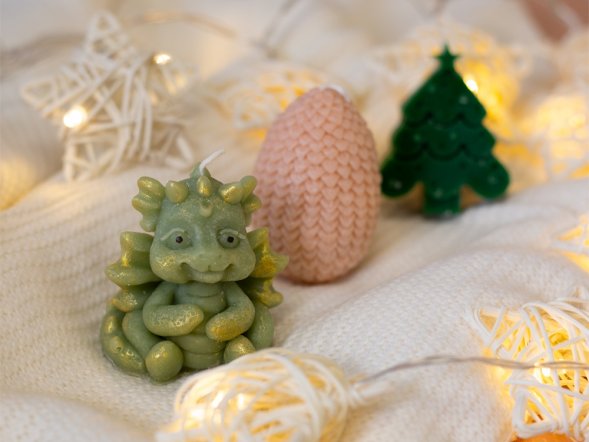 Свечи на подставке Дракон, яйцо дракона, елочка 