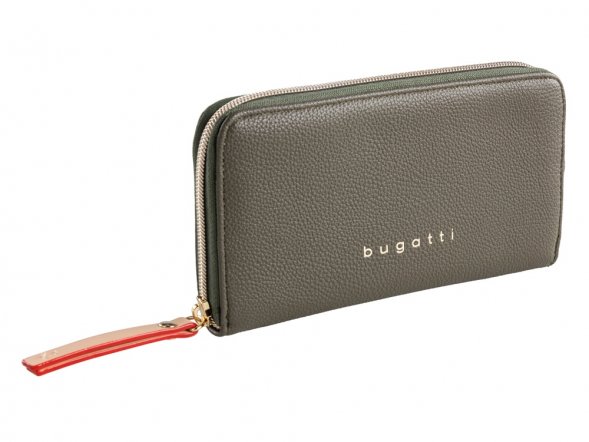 Кошелёк женский BUGATTI Ella, оливковый, полиуретан, 19х2х10 см 