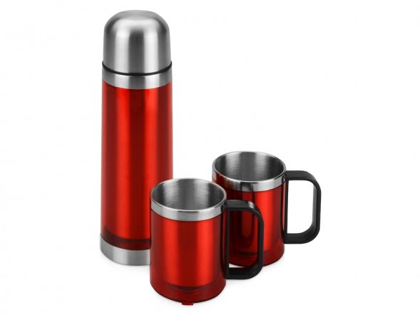 Набор Походный: термос, 2 кружки, красный (Р) 