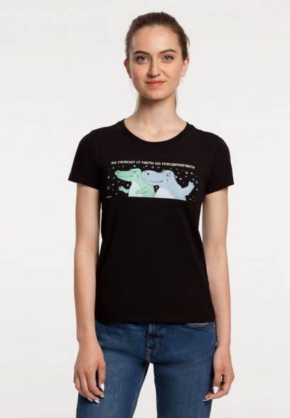 Футболка женская «Крокодилобегемоты», черная 