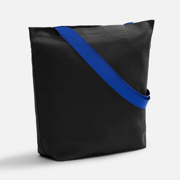 Шопер B5, черный с широкими синими ручками 