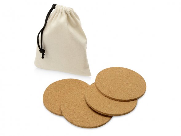 Набор костеров Bali из пробки в хлопковом мешке, 4 шт 