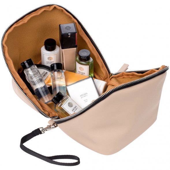 Дорожная косметичка Cubo, бежевая с логотипом 