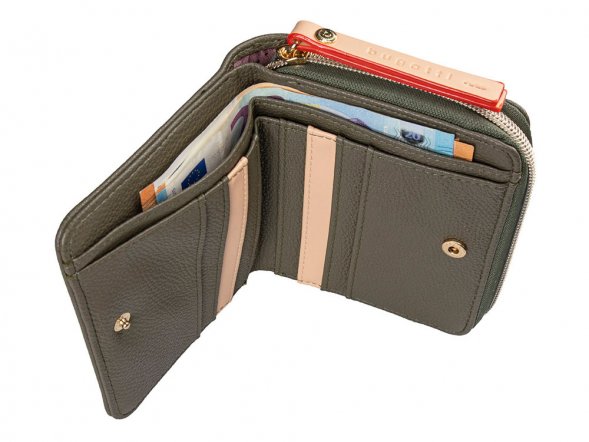 Кошелёк женский BUGATTI Ella, оливковый, полиуретан, 12х3х10 см 