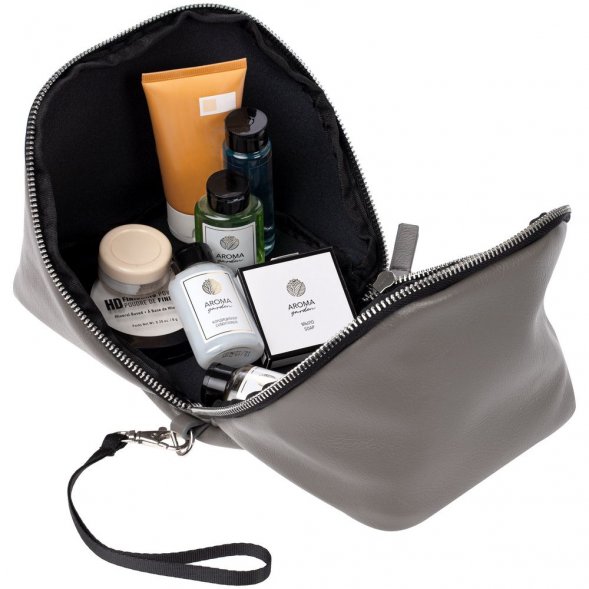 Дорожная косметичка Cubo, серая с логотипом 