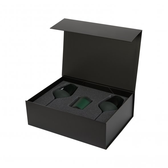 Подарочный набор свеча Enigma + 2 бокала для вина Emerald в черной коробке 