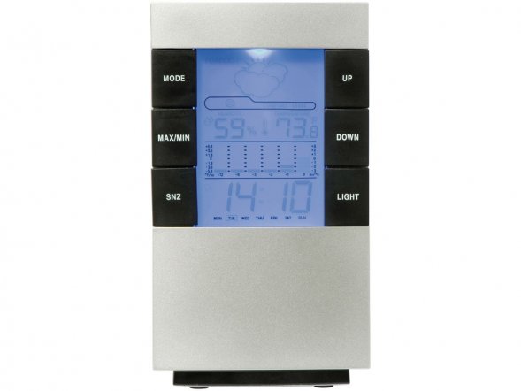 Настольная метеостанция Como с часами-будильником, серебристый/черный 