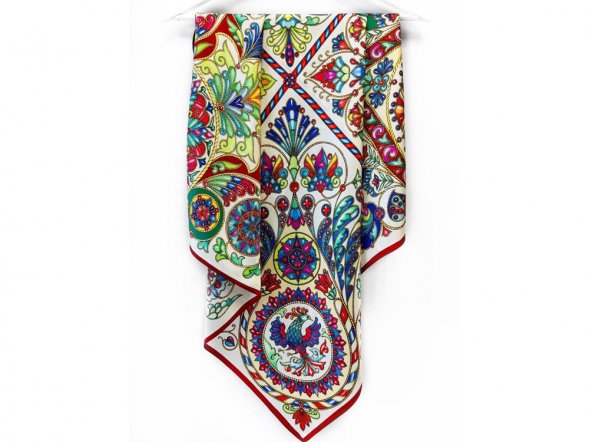 Платок Русская эмаль пёстрая 100% шёлк 