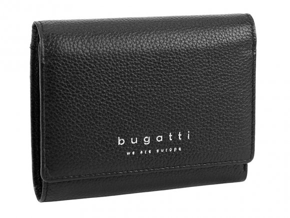 Кошелёк женский BUGATTI Linda, чёрный, натуральная воловья кожа, 12х3х9,5 см 