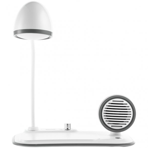 Лампа с колонкой и беспроводной зарядкой Flashback, белая 