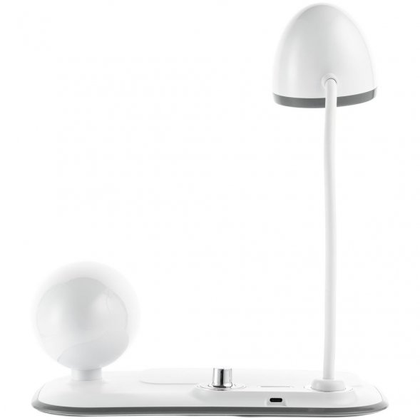 Лампа с колонкой и беспроводной зарядкой Flashback, белая 