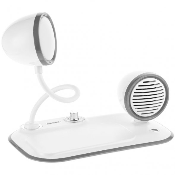 Лампа с колонкой и беспроводной зарядкой Flashback, белая 