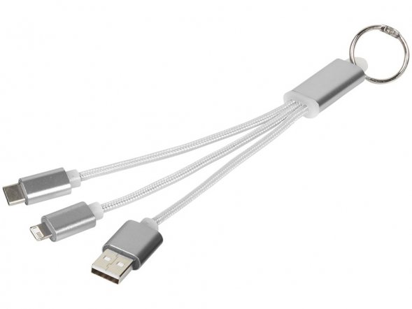 Кабель для зарядки Metal 3-в-1 с брелоком, серый 