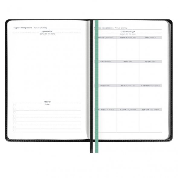 Ежедневник Alanis, недатированный, черный c бирюзовым 