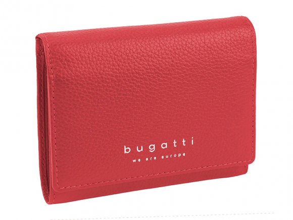 Кошелёк женский BUGATTI Linda, красный, натуральная воловья кожа, 12х3х9,5 см 