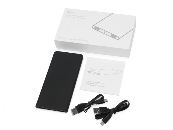 Портативное зарядное устройство с красной подсветкой логотипа Faros, soft-touch, 4000 mAh 