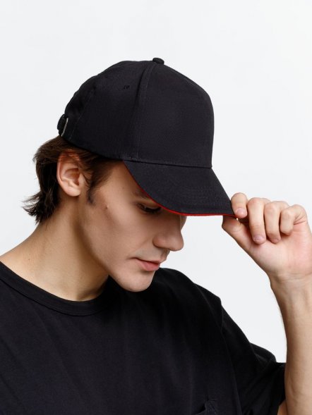 Бейсболка Long Beach, черная с красным 