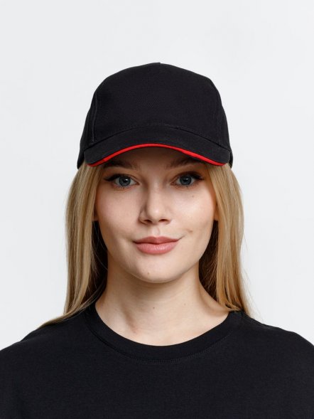 Бейсболка Long Beach, черная с красным 