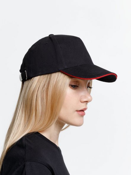 Бейсболка Long Beach, черная с красным 