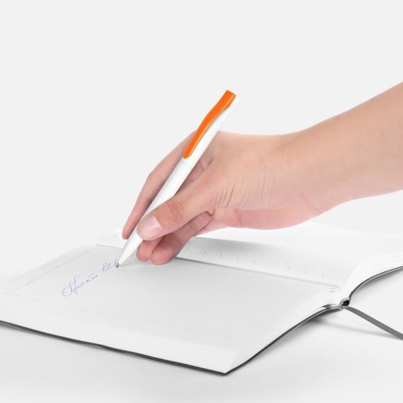 Ручка шариковая Pin, белая с оранжевым 