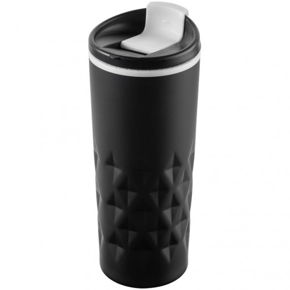 Термостакан Relief, черный с белым 