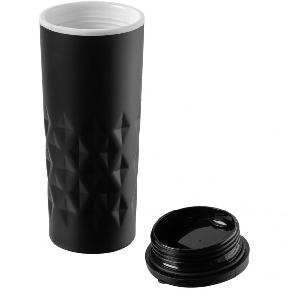 Термостакан Relief, черный с белым 