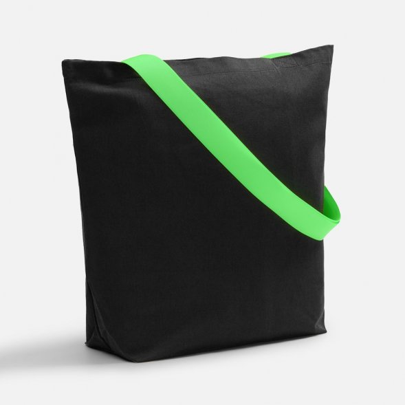 Шопер B5, черный с широкими зелеными ручками 
