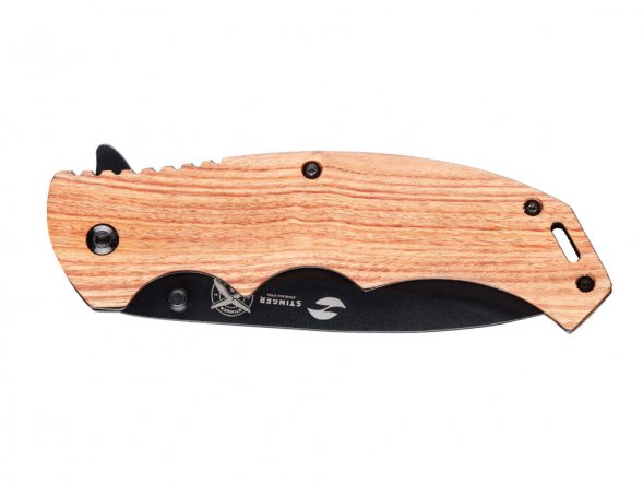 Нож складной Stinger, 120 мм, (чёрный), материал рукояти: дерево/сталь (коричневый) 