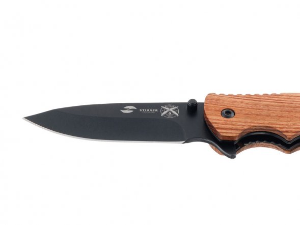 Нож складной Stinger, 120 мм, (чёрный), материал рукояти: дерево/сталь (коричневый) 