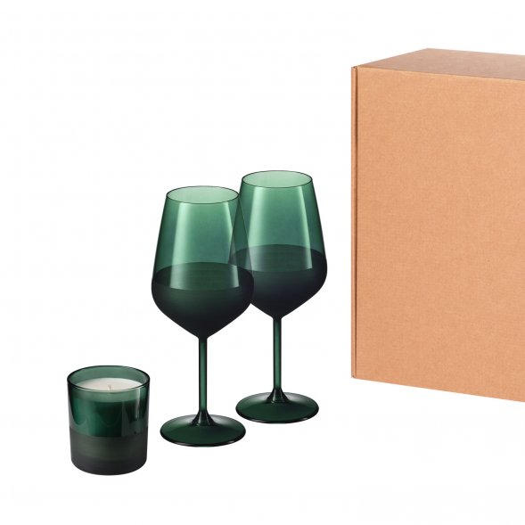Подарочный набор свеча + 2 бокала для вина Emerald, зеленый 