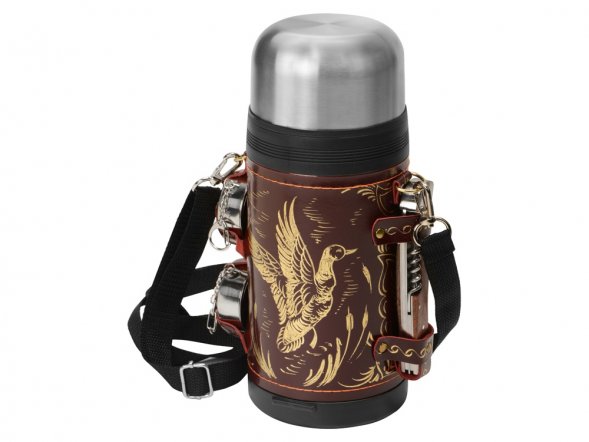 Термос в чехле, 1,2л, бордовая кожа 