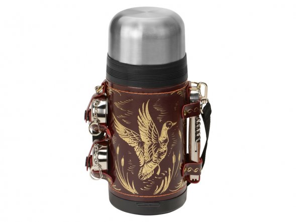 Термос в чехле, 1,2л, бордовая кожа 