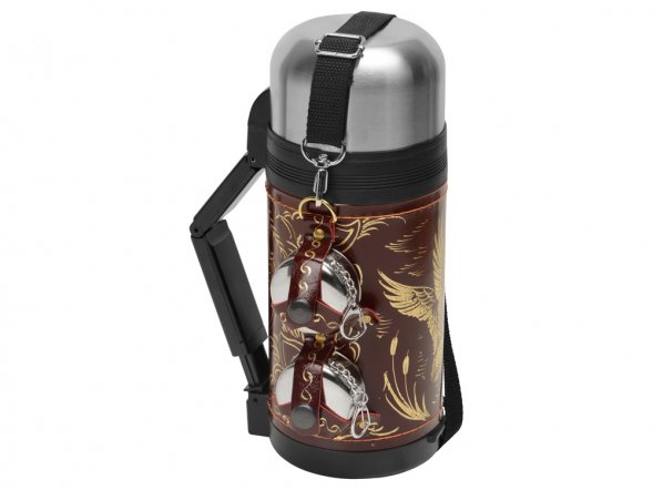 Термос в чехле, 1,2л, бордовая кожа 