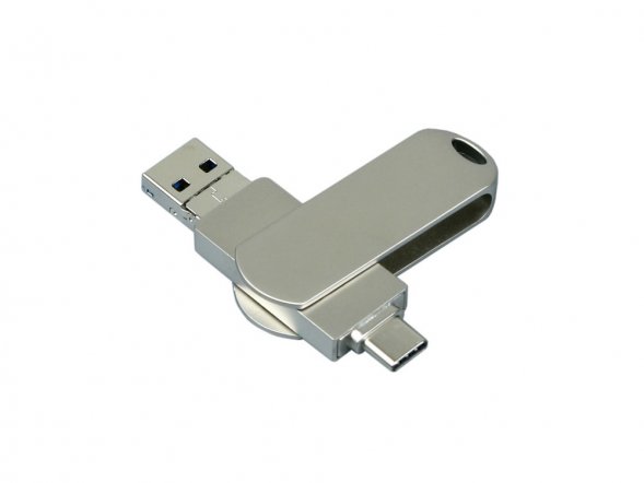 Металлическая флешка для айфона 3 в 1 (i-flash_TYPEC_3_in_1.32.S, I= 32 Гб USB 3.0, Металлический корпус. Без перс.) 